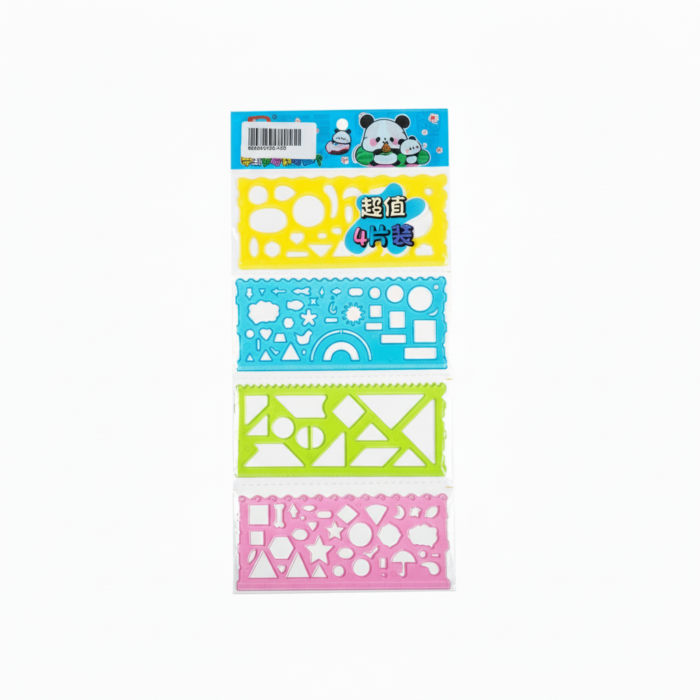 Multi-Shape Drawing Stencil Set – 4-Piece Colorful Plastic Geometric Templates for Kids, School Projects, and DIY Art (Model 43/03)