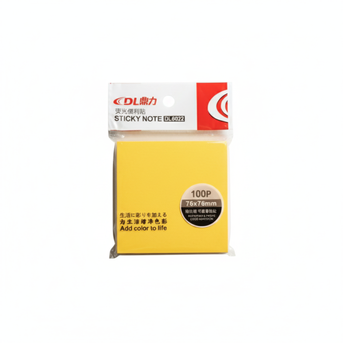 DL Neon Yellow Sticky Notes – 100 Sheets 3x3 Inch Self-Adhesive Memo Pads for Office, School, and Home (Model DL6022)