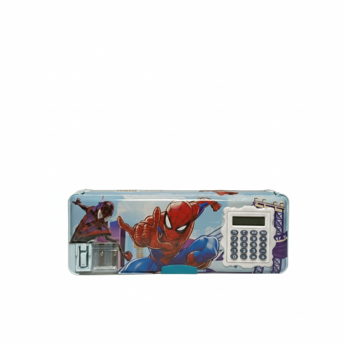 Spider-Man Multi-Functional Pencil Box for Boys – Double-Sided Stationery Case with Built-in Calculator and Dual Sharpeners (Model 892)