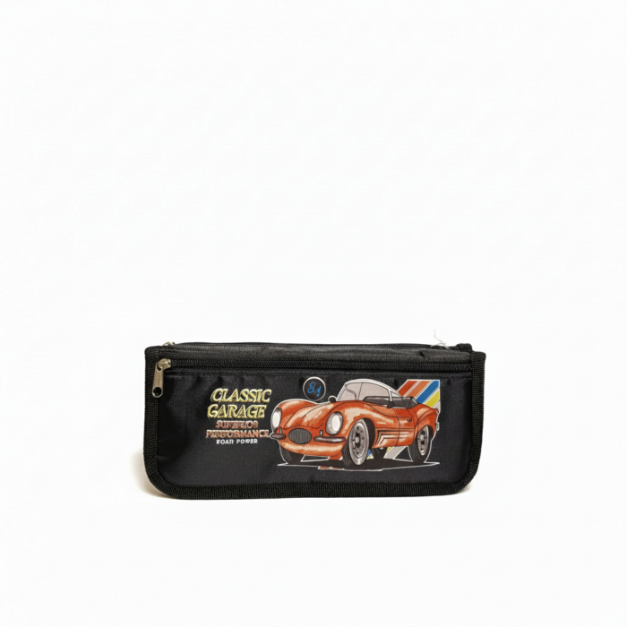 Classic Garage Vintage Sports Car Pencil Pouch – Durable Zippered Stationery Bag for Boys, Students, and Car Enthusiasts (Model 8837)