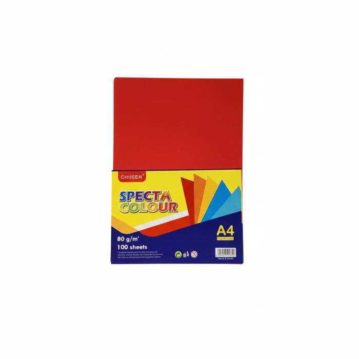 CHIISEN Specta Colour A4 Paper – 100 Sheets of Premium 80g/m² Solid Red Craft Paper for Office, School, and Creative Arts